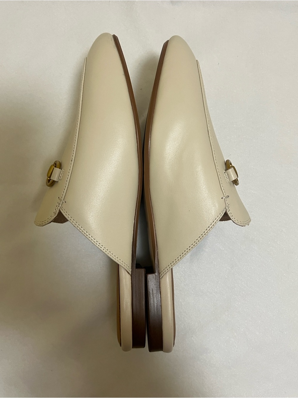 Quince Cream Leather Slip-On Mules with Gold Accent - Picture 8 of 10